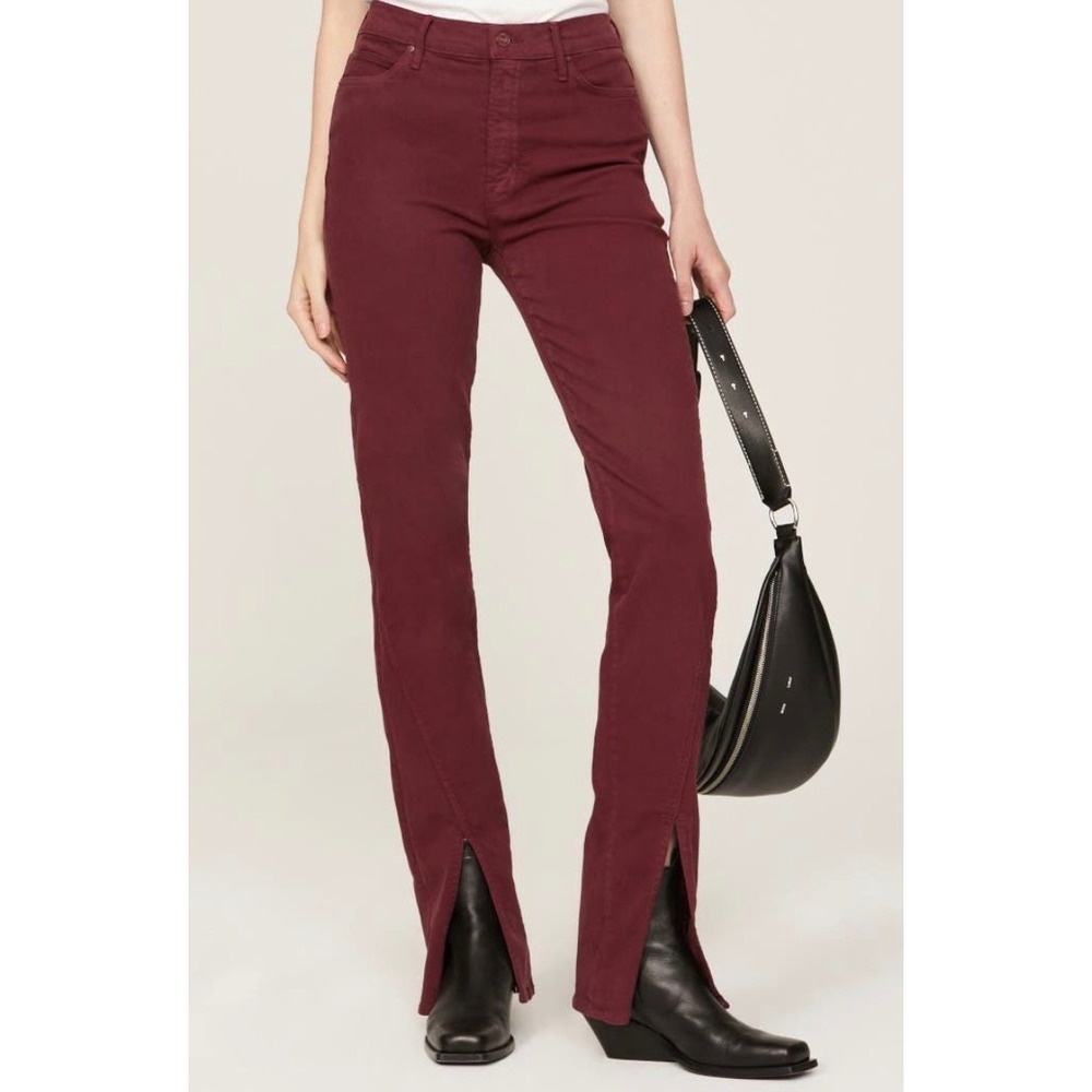 MOTHER The Rascal Slim Split Hem Burgundy Jeans Size 25 Long 33" Inseam
